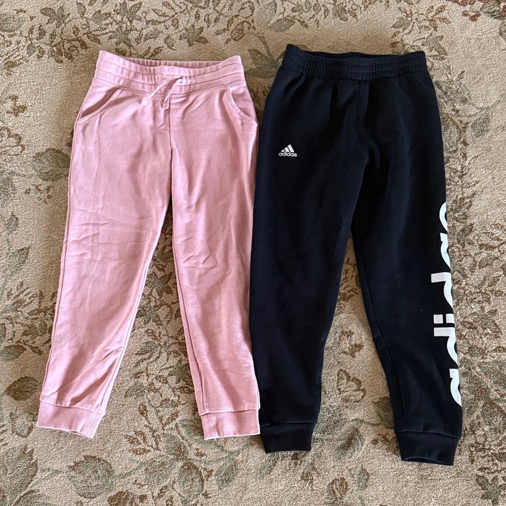 Joggers set. Adidas Kids Black Joggers and Pink joggers. Size 7. EUC